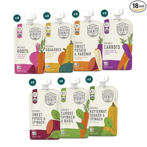 Serenity Kids Certified Organic Baby Food Veggie Puree Pouches Variety Pack